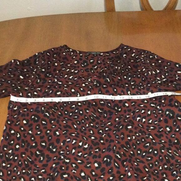 West Kei Multicolor Cheetah Print Faux Wrap High Low Tie Sleeve Blouse  S - Picture 14 of 16